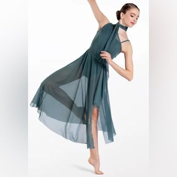 WEISSMAN Balera Dance lyrical slate blue One Shoulder Tied Neck maxi D13079 SA - Picture 1 of 12